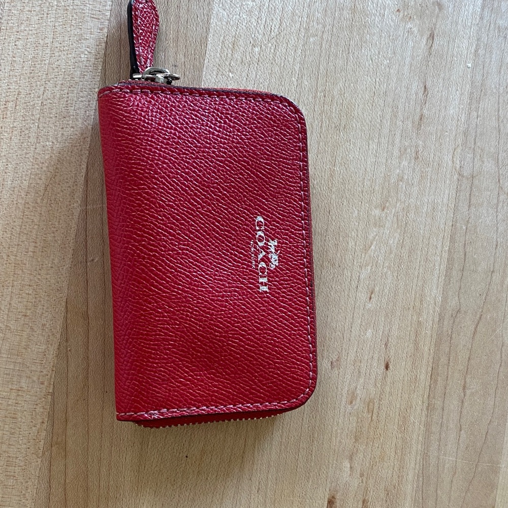 Coach Cherry Red Leather Coin/Card Holder